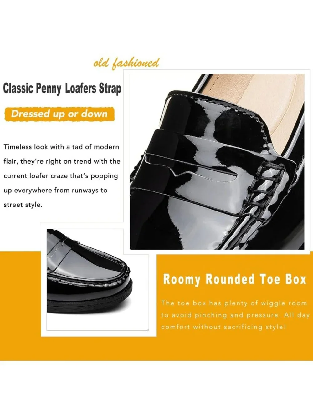 Women's Black Leather Comfortable Penny Loafers Slip On Casual Walking Shoes